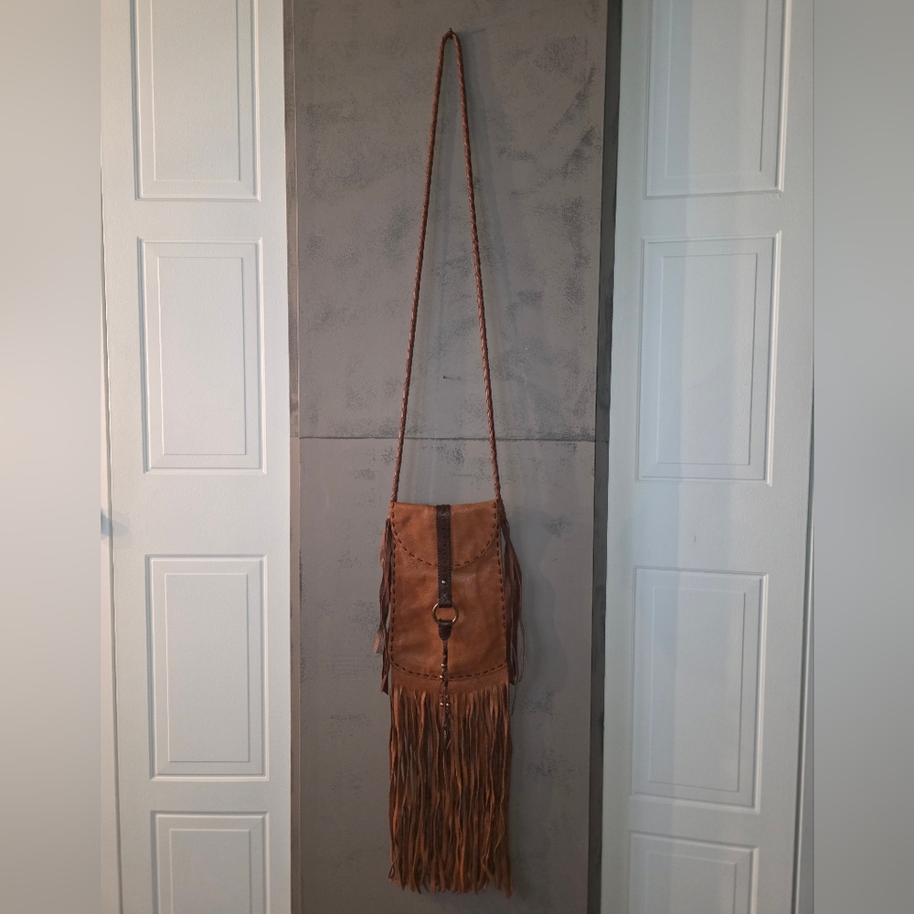 Lucky Brand - Tan Leather Crossbody Bag with Fringe